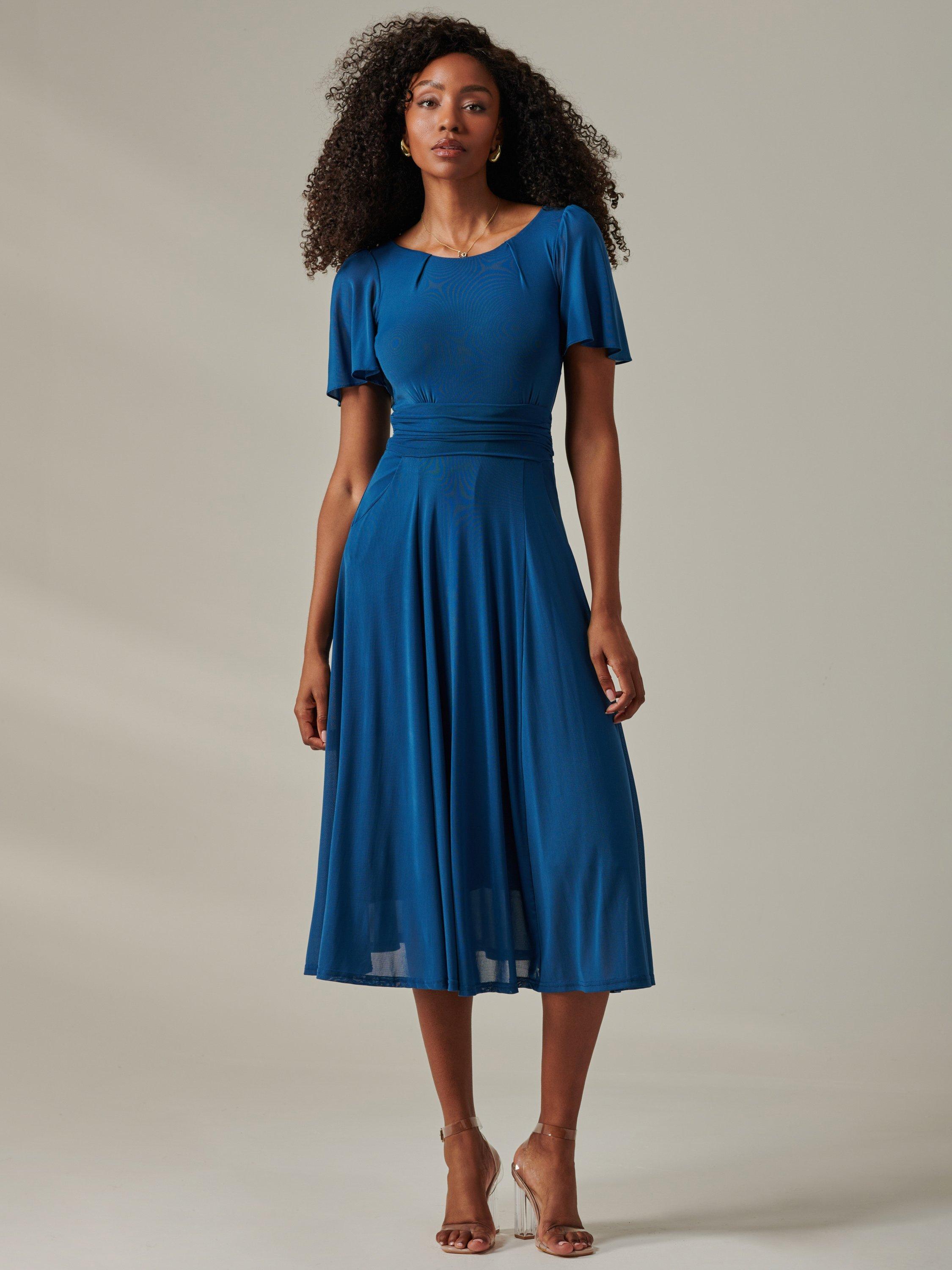 Jolie Moi Ayla Plain Mesh Fit Flare Dress