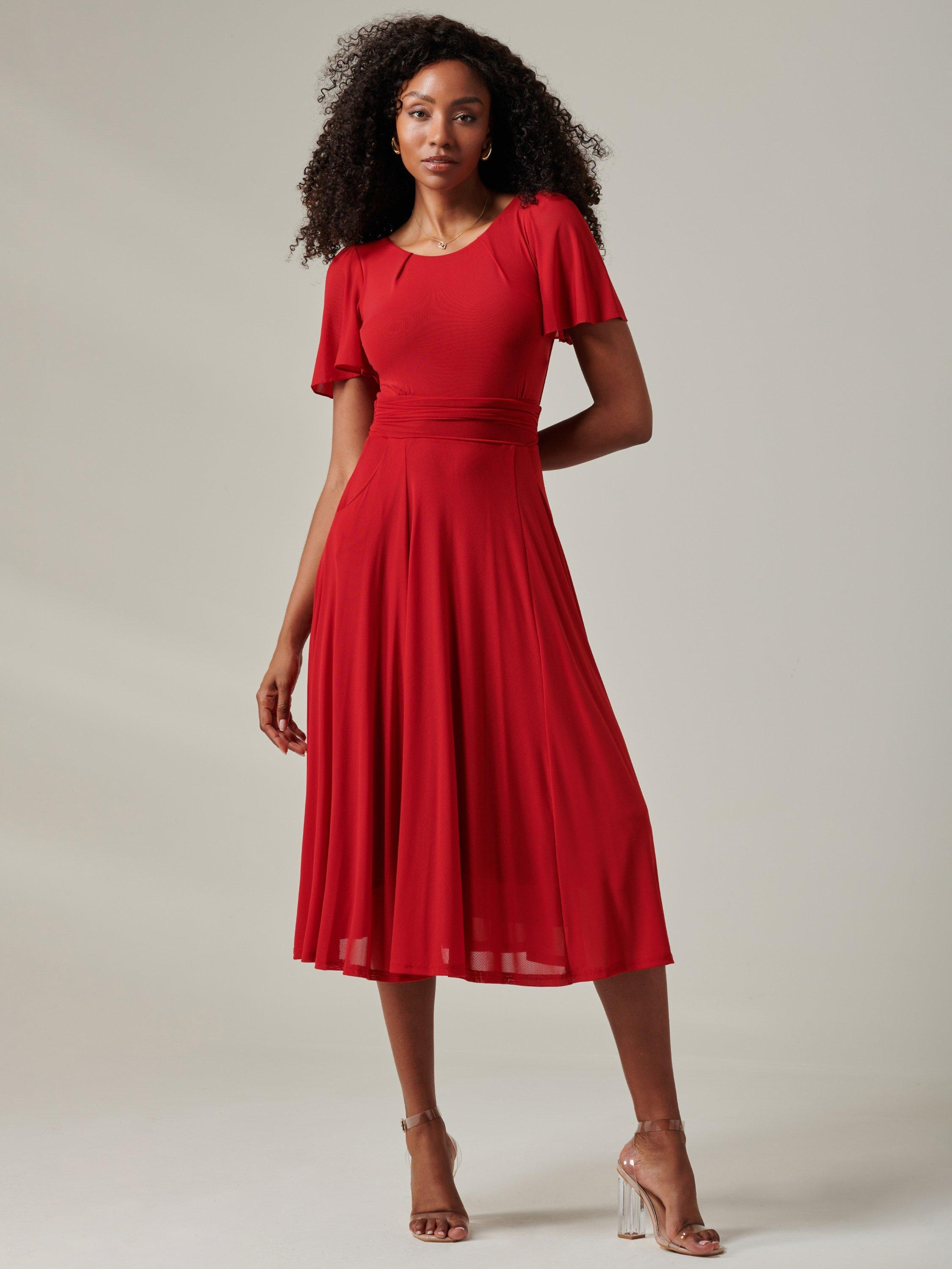 Jolie Moi Ayla Plain Mesh Dress Red Red