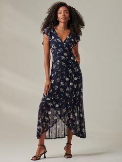 Jolie Moi Heleyna Ruffle Hem Mesh Maxi Dress, Navy/Multi, Navy/Multi