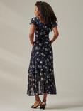 Jolie Moi Heleyna Ruffle Hem Mesh Maxi Dress, Navy/Multi, Navy/Multi