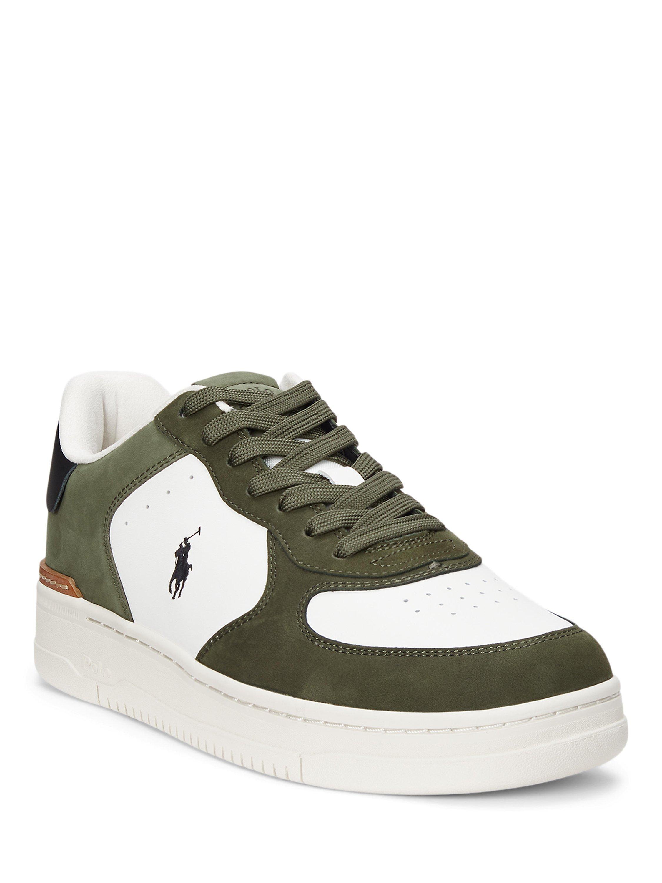 Product image 2 of 4, which shows Ralph Lauren Master Court Leather Trainers, White Olive, 7