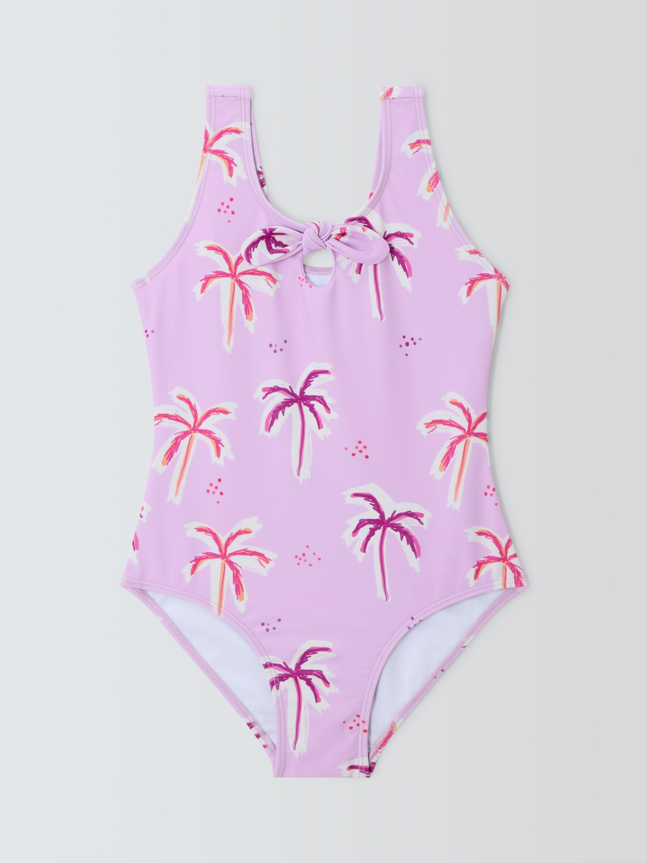 Product image 1 of 3, which shows John Lewis Kids' Palm Trees Swimsuit, Purple, 2 years