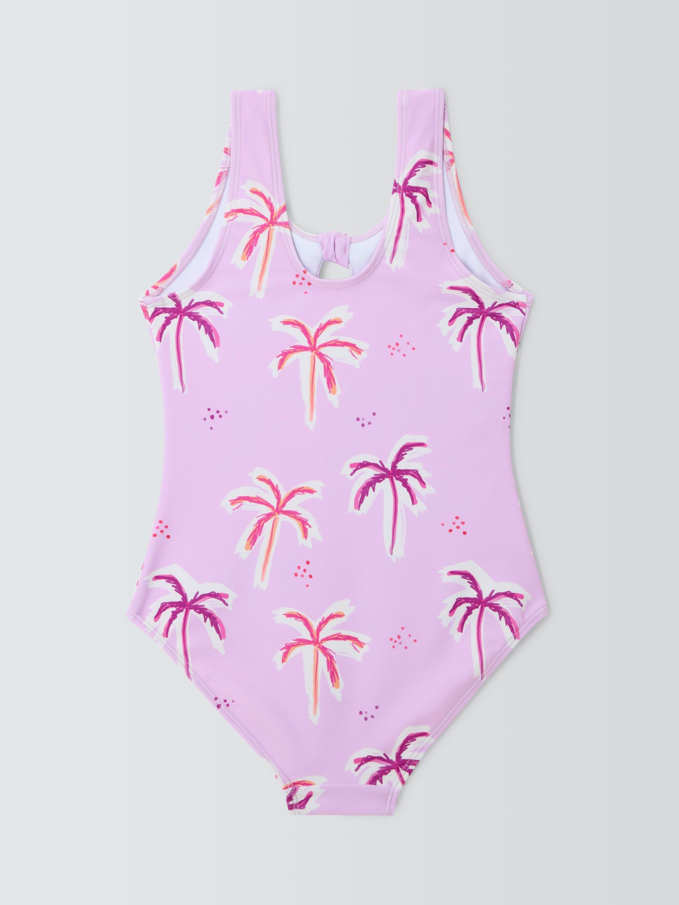 Product image 2 of 3, which shows John Lewis Kids' Palm Trees Swimsuit, Purple, 2 years