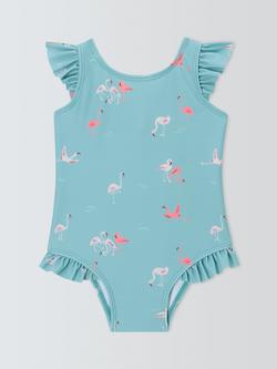 John Lewis Baby Flamingo Swimsuit, Green, Green