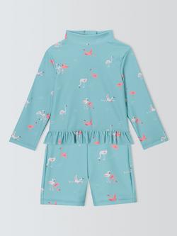 John Lewis Baby Flamingo Rash Vest and Shorts Set, Green, Green