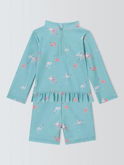 John Lewis Baby Flamingo Rash Vest and Shorts Set, Green - view 2, Green