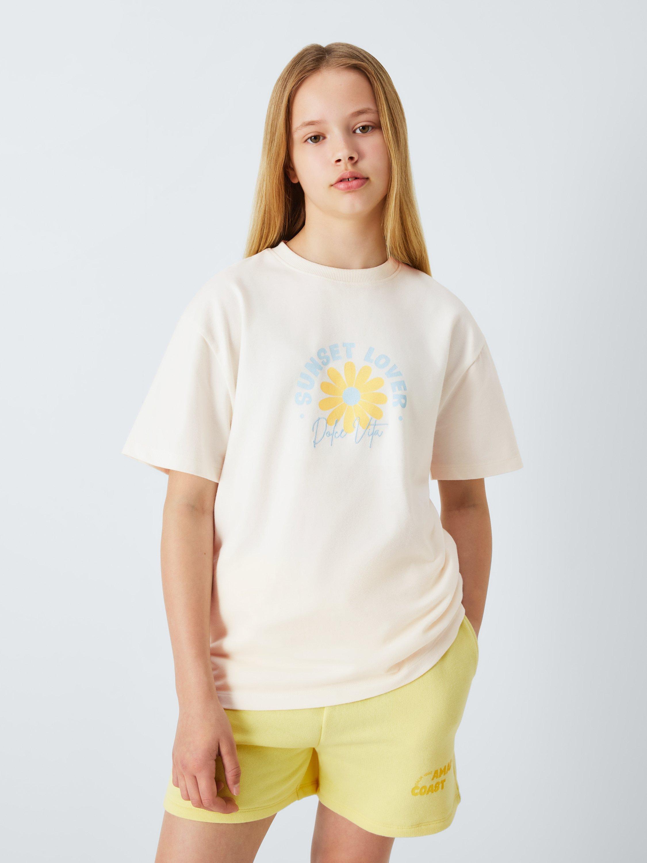 Product image 1 of 6, which shows John Lewis Kids' Sunset Lover T-Shirt, White, 12 years