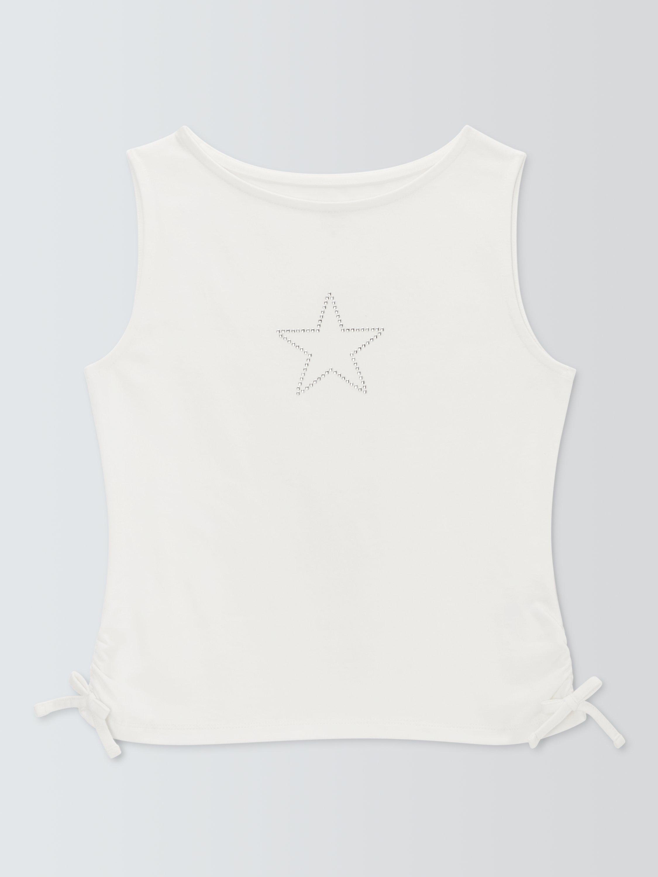 Product image 3 of 7, which shows John Lewis Kids' Diamante Star Tank Top, White, 8 years