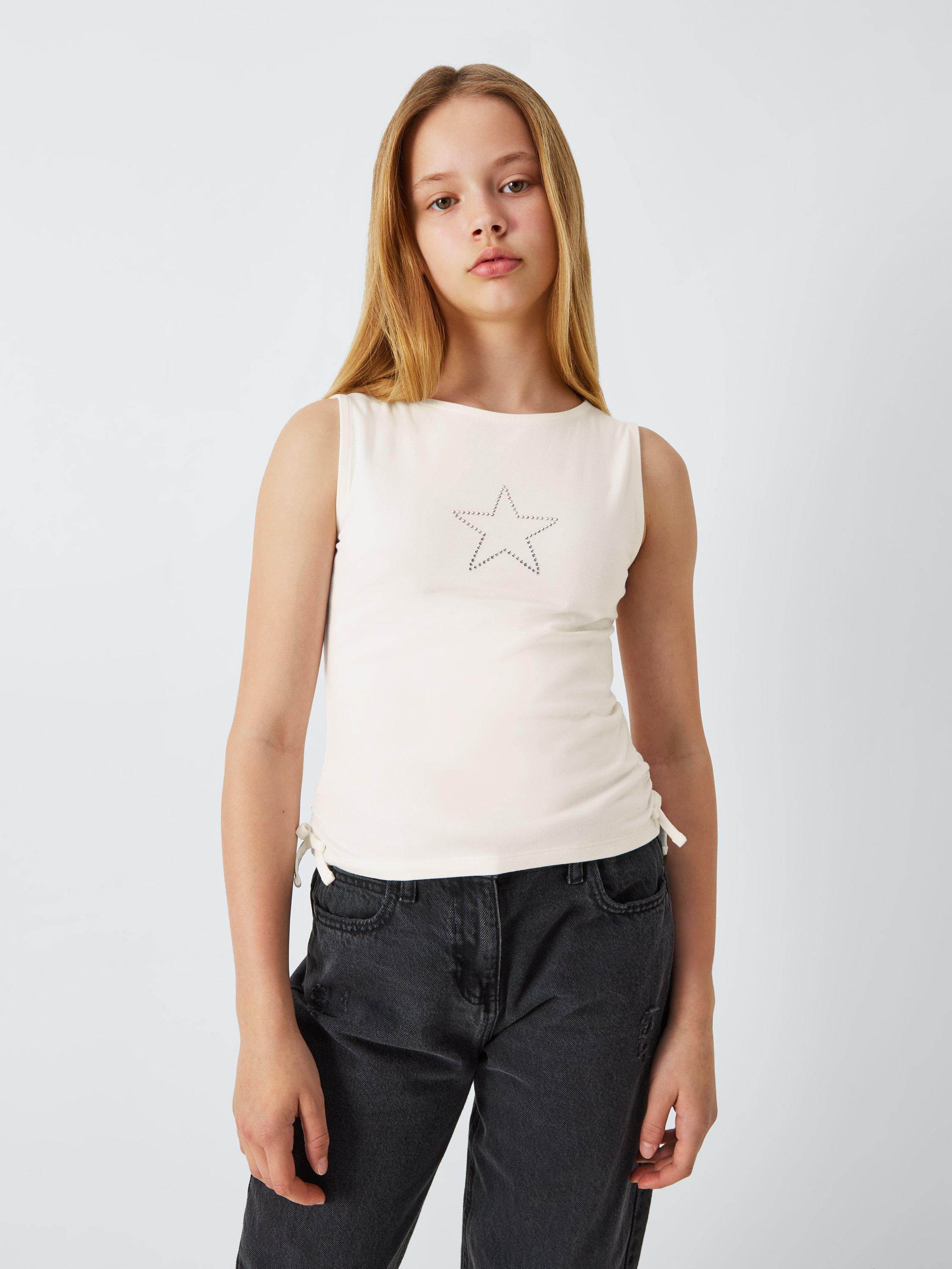 Product image 4 of 7, which shows John Lewis Kids' Diamante Star Tank Top, White, 8 years