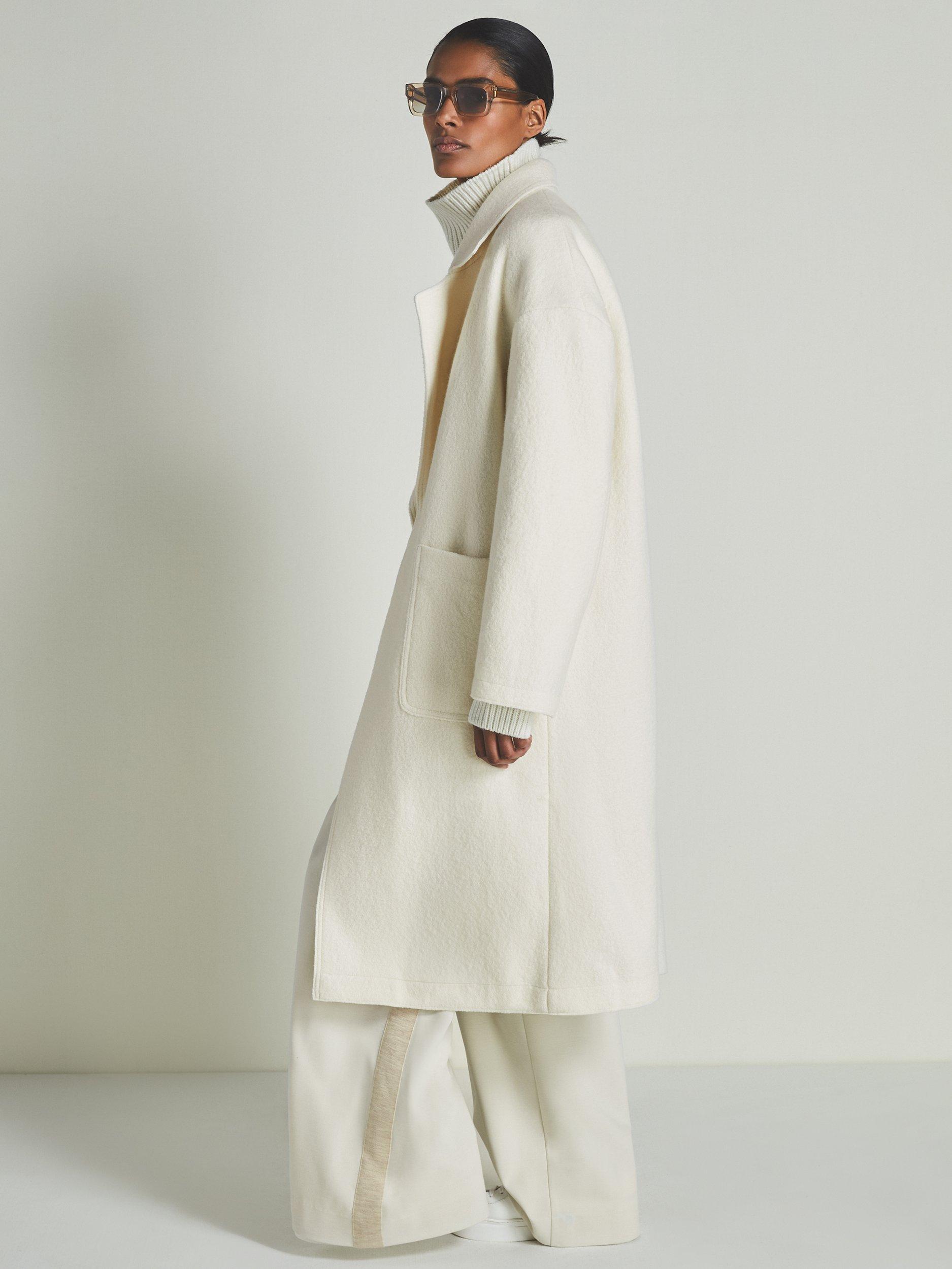 Reiss Les 100 Ciels Aspen Pure Wool Boucle Coat, Cream