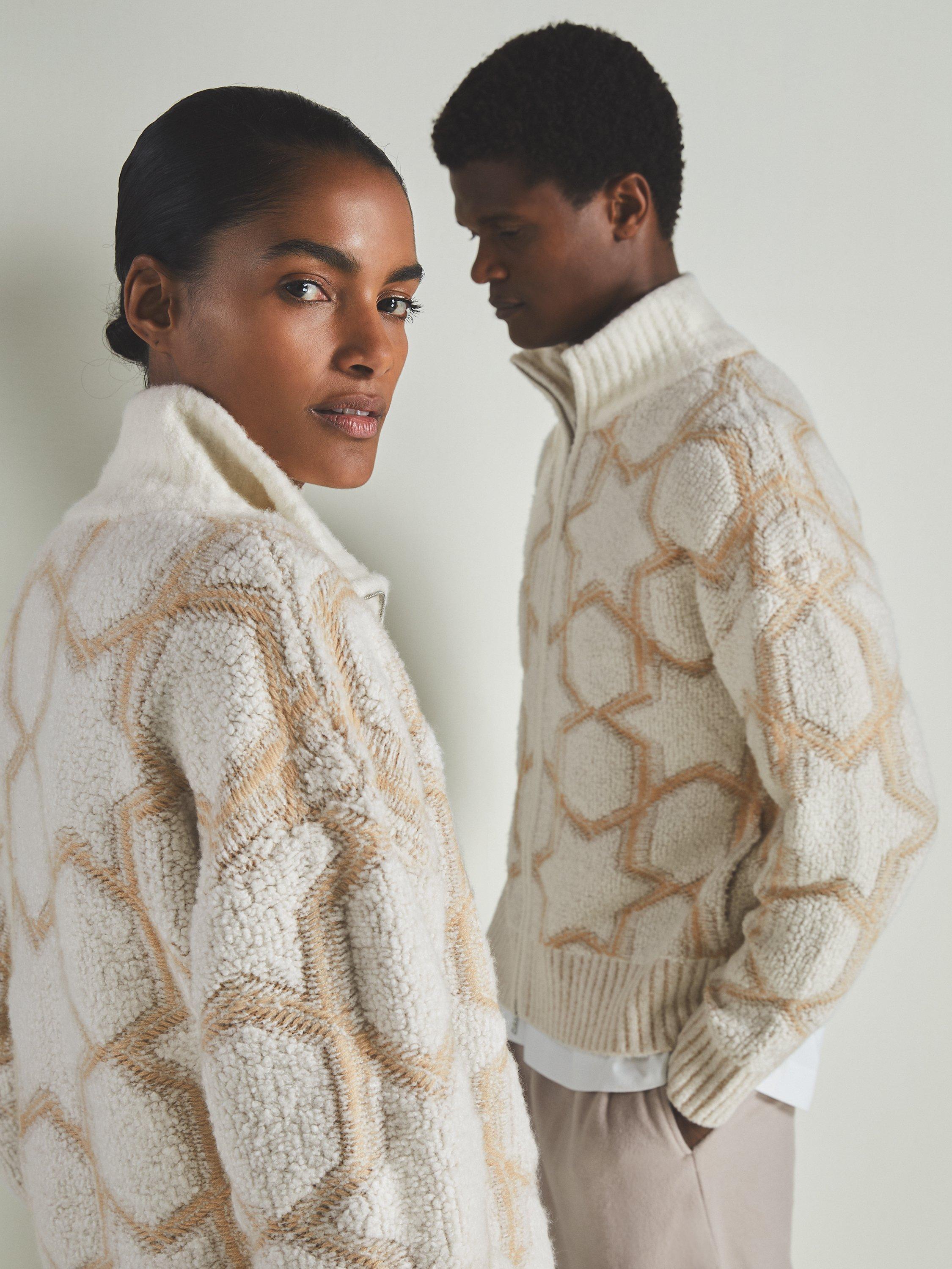 Reiss Unisex Les 100 Ciels Morgan Cashmere Blend Star Zip Cardigan Neutral Cream