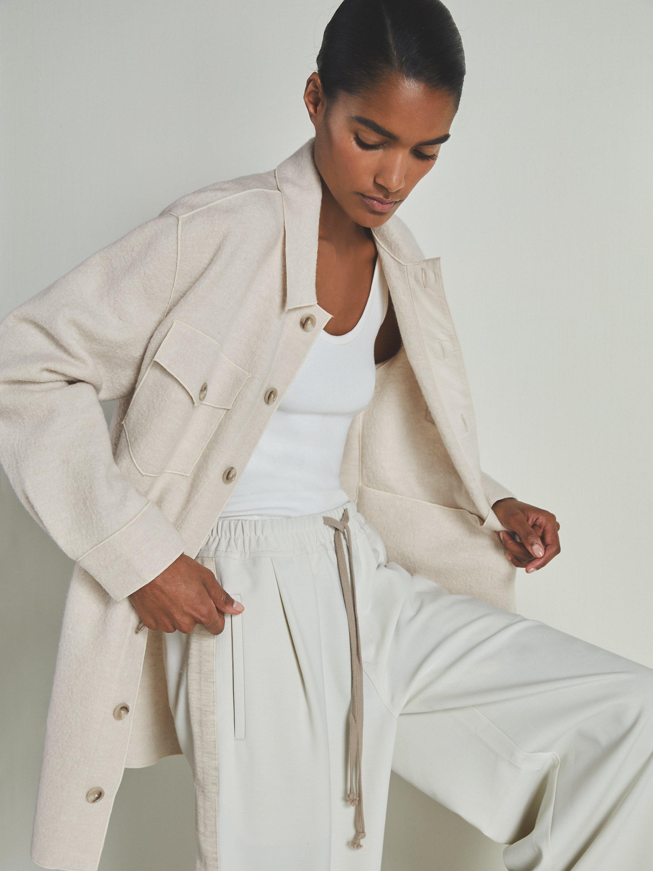 Reiss Les 100 Ciels Dakota Wool Shacket, Cream