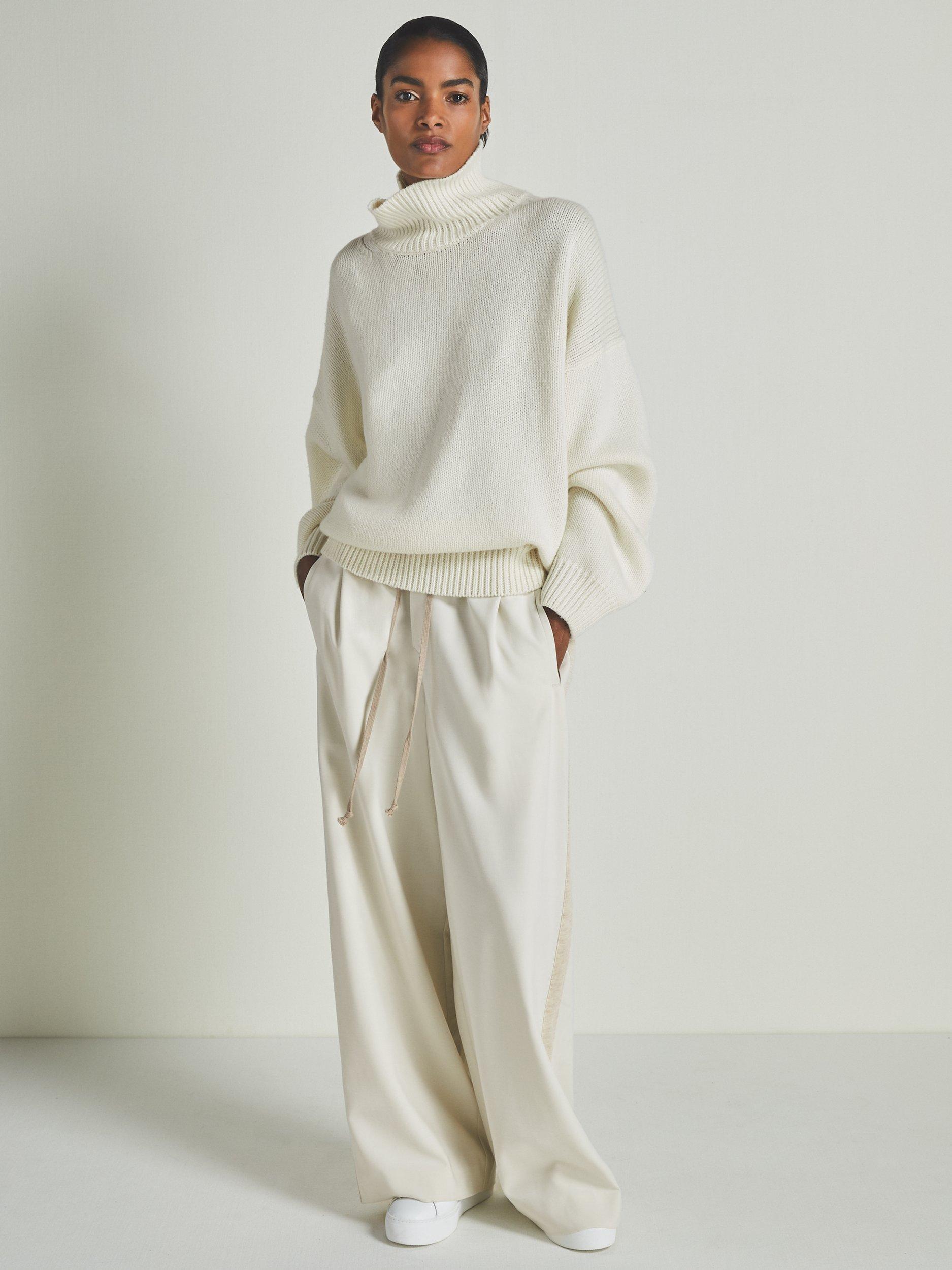 Product image 1 of 4, which shows Reiss Brook Unisex Wool Cashmere Blend Roll Neck Jumper, Cream, S