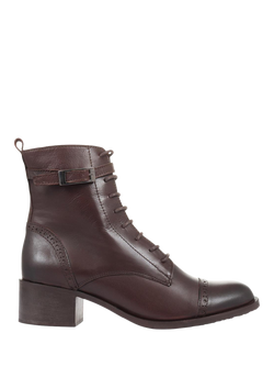Jones Bootmaker Madie Leather Lace-Up Ankle Boots, Chocolate