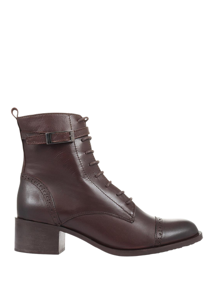 Jones Bootmaker Madie Leather Lace-Up Ankle Boots, Chocolate