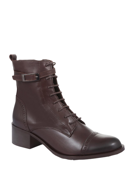 Jones Bootmaker Madie Leather Lace-Up Ankle Boots - view 2, Chocolate