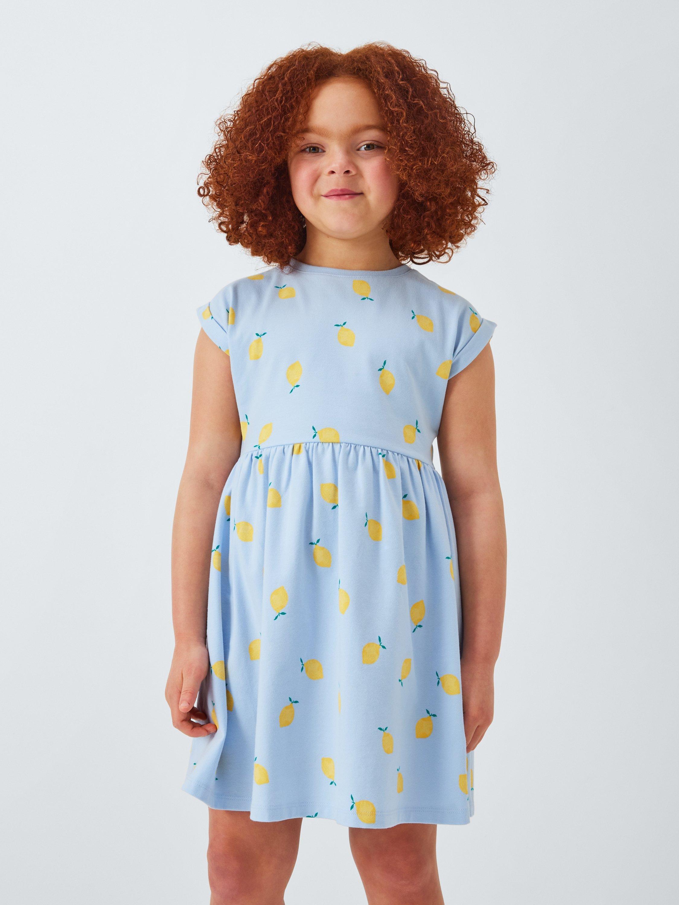 Product image 2 of 7, which shows John Lewis Kids' Lemon Print Jersey Dress, Blue, 3 years