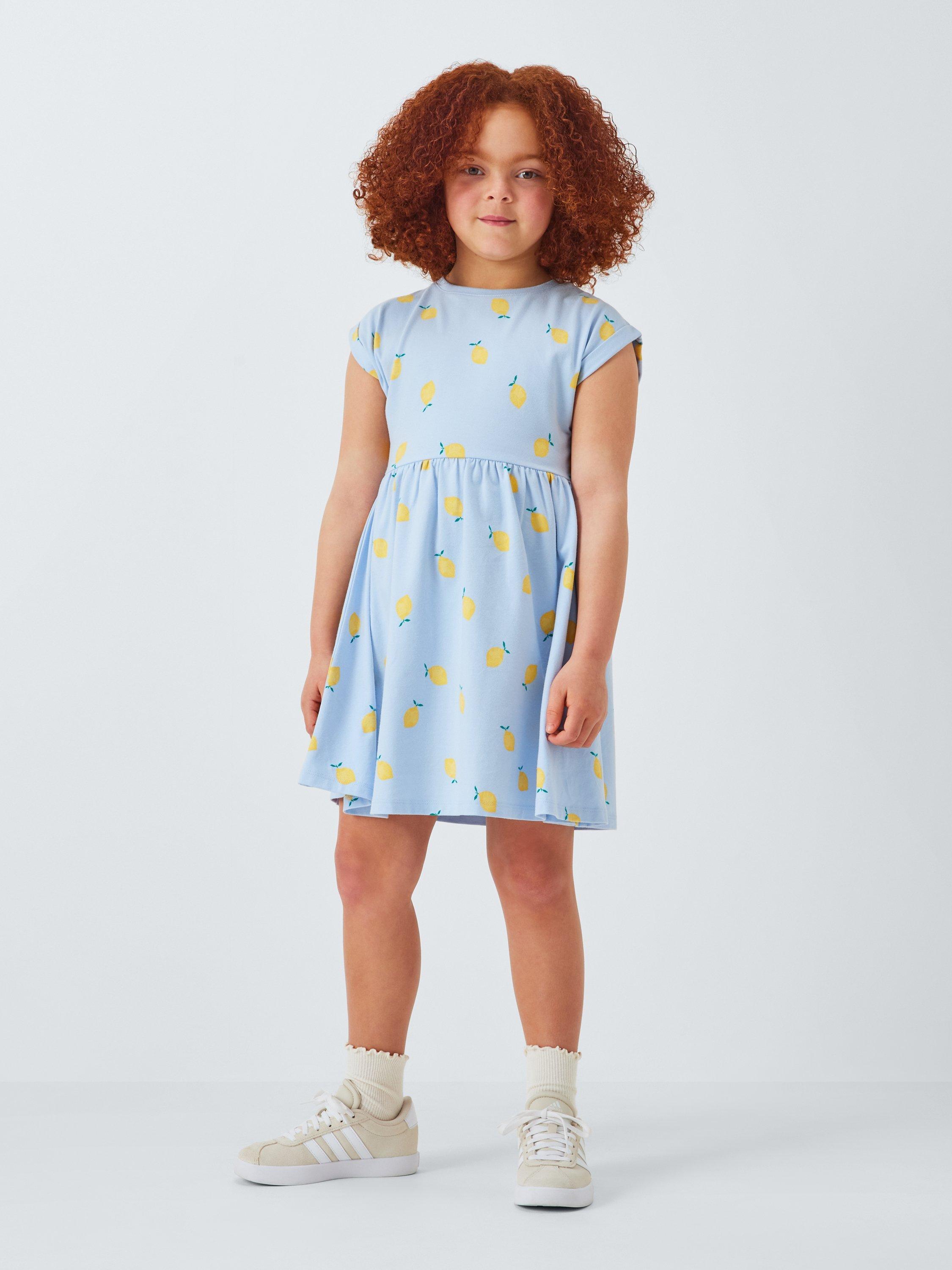 Product image 1 of 7, which shows John Lewis Kids' Lemon Print Jersey Dress, Blue, 3 years