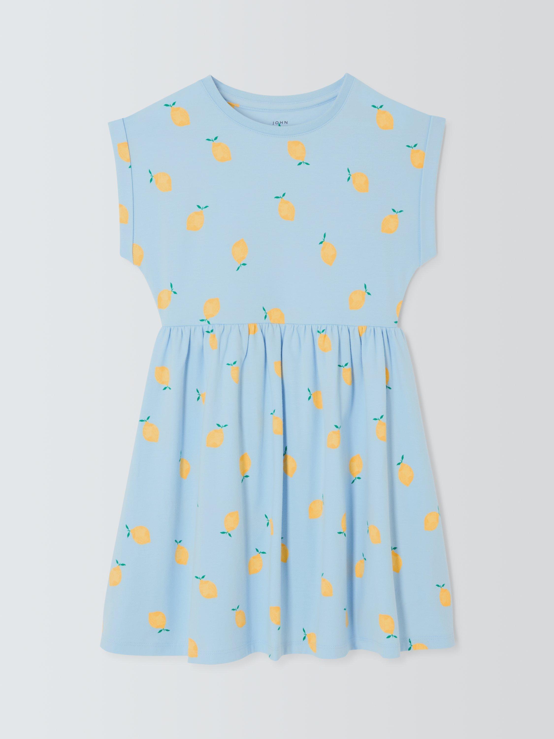 Product image 3 of 7, which shows John Lewis Kids' Lemon Print Jersey Dress, Blue, 3 years