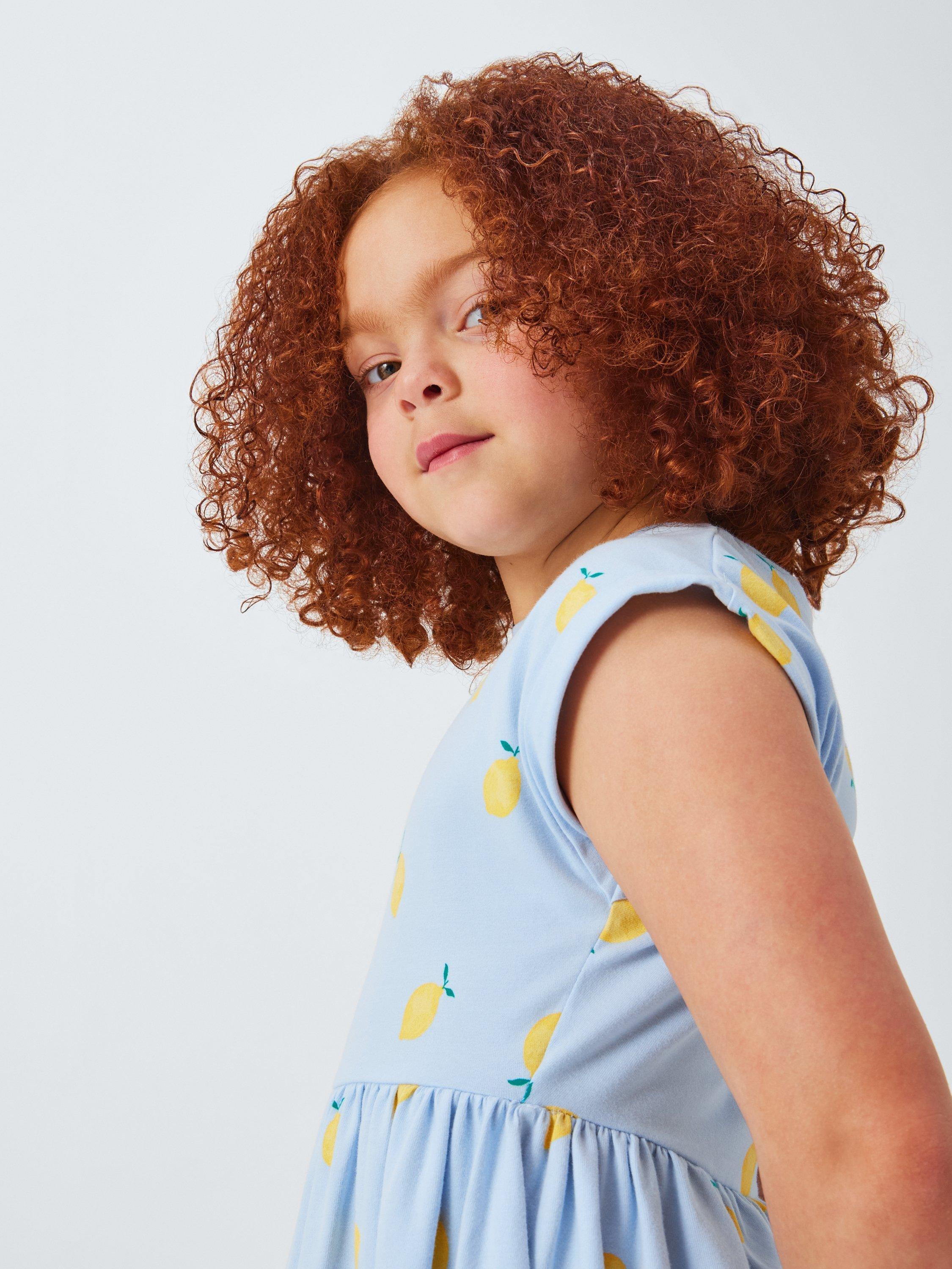 Product image 4 of 7, which shows John Lewis Kids' Lemon Print Jersey Dress, Blue, 3 years