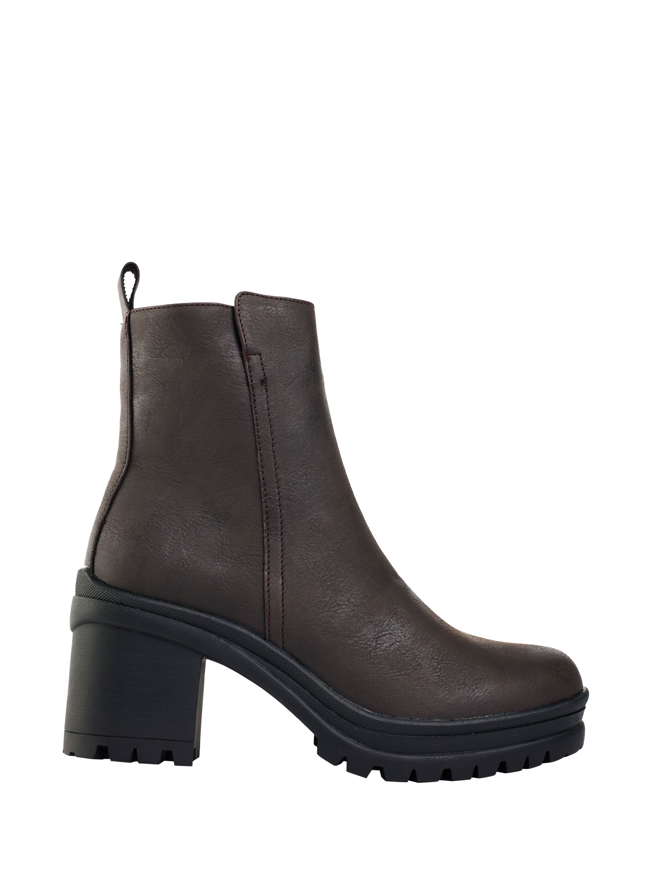 Product image 1 of 5, which shows V.GAN Vegan Orange Zip Heeled Boots, Brown, 3