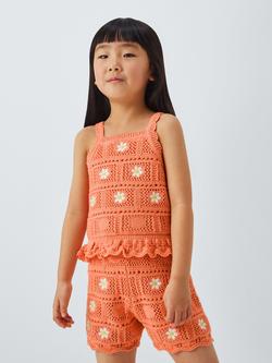 John Lewis Kids' Floral Crochet Knit Top, Orange, Orange