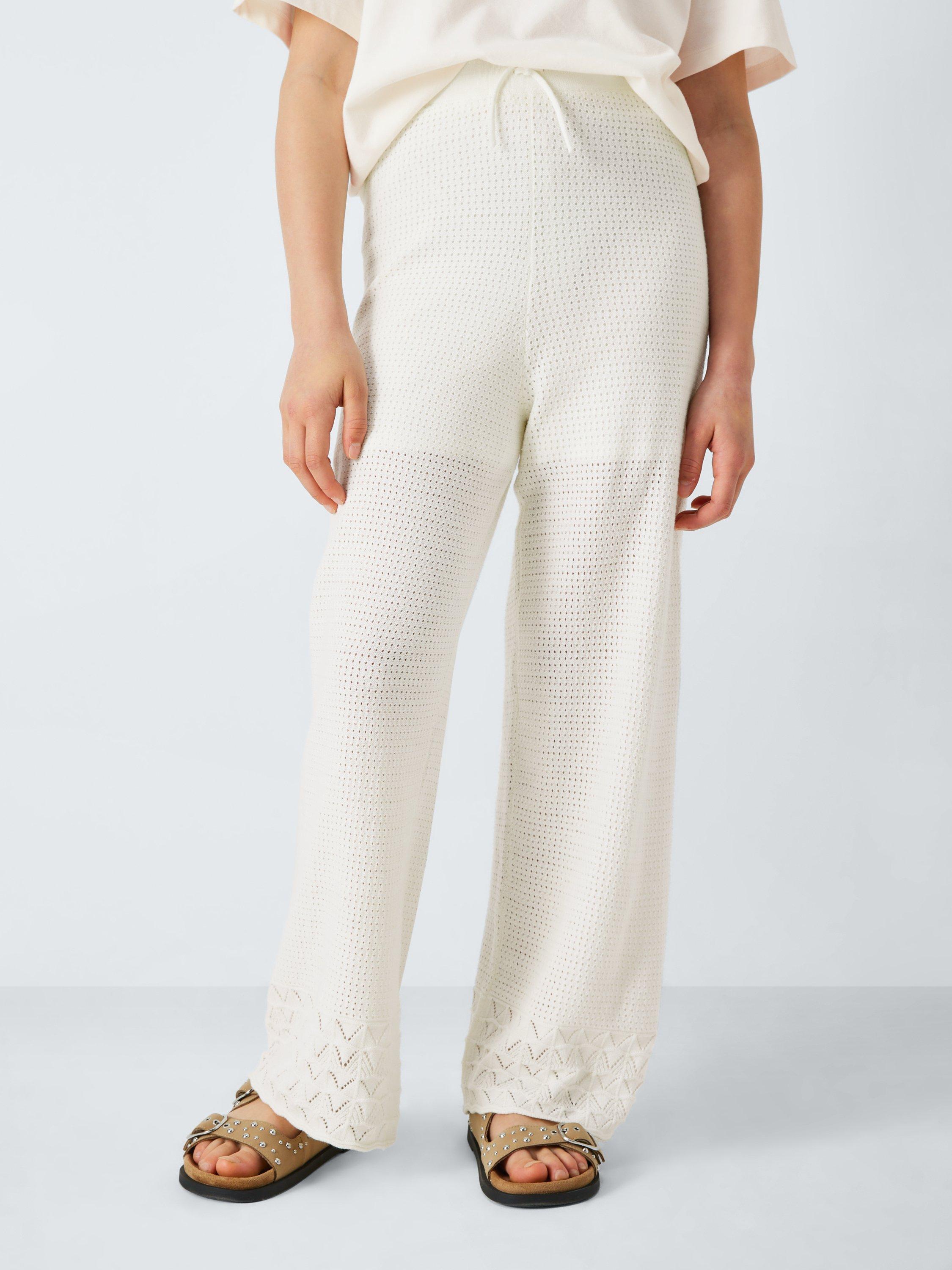Product image 1 of 7, which shows John Lewis Kids' Crochet Knit Trousers, Cream, 8 years