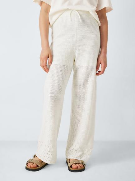 John Lewis Kids' Crochet Knit Trousers, Cream, Cream