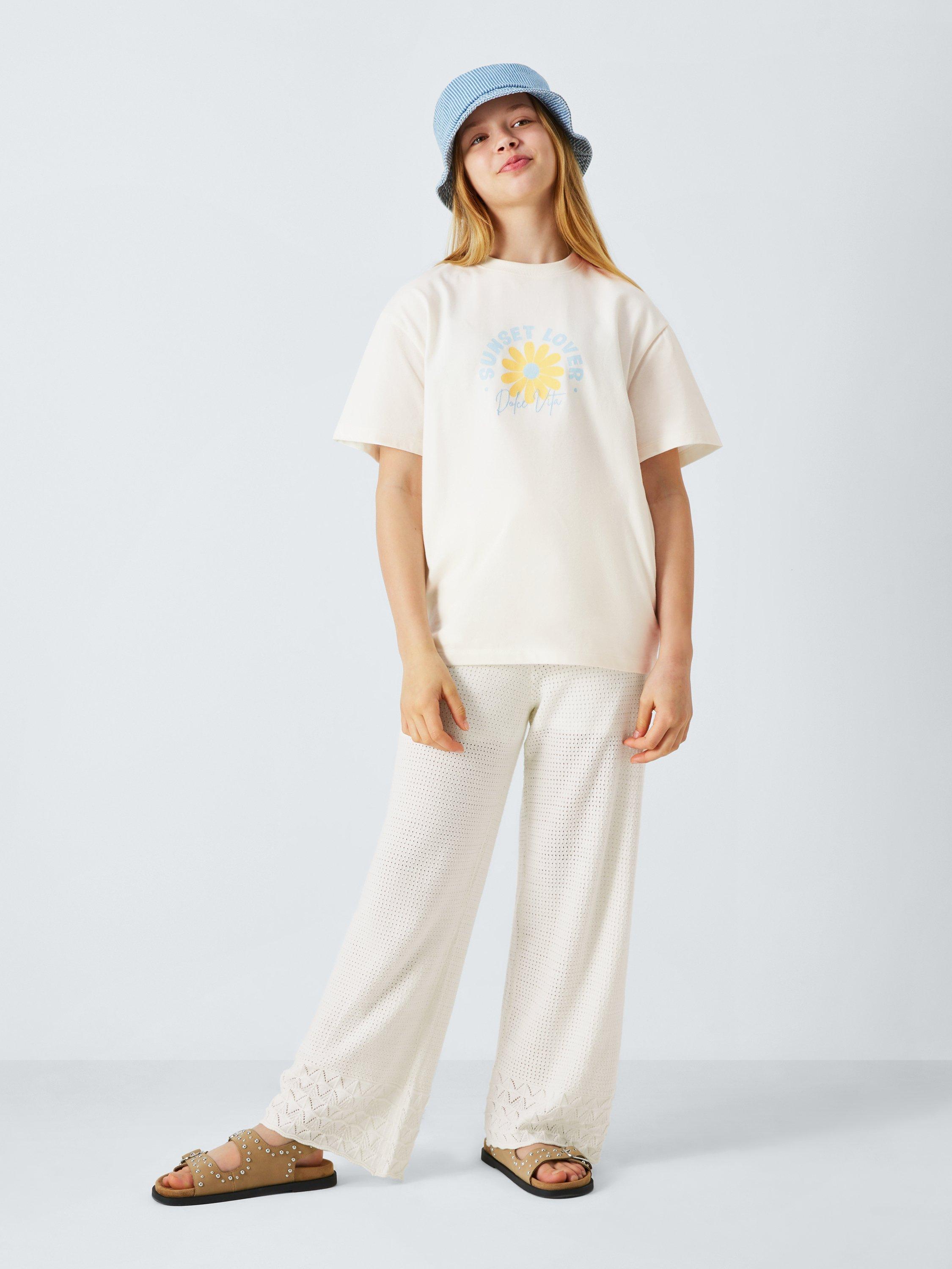 Product image 2 of 7, which shows John Lewis Kids' Crochet Knit Trousers, Cream, 8 years
