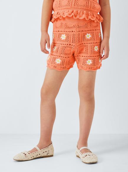 John Lewis Kids' Flowers Crochet Shorts, Orange, Orange