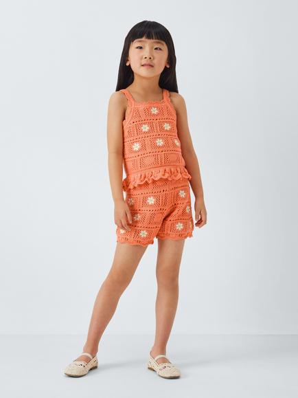 John Lewis Kids' Flowers Crochet Shorts, Orange - view 2, Orange