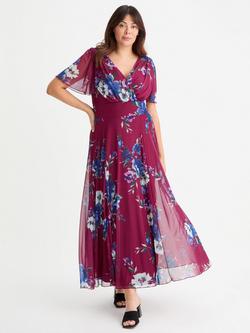 Scarlett & Jo Isabelle Floral Float Sleeve Maxi Dress, Wine/Multi, Wine/Multi