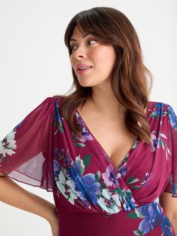 Scarlett & Jo Isabelle Floral Float Sleeve Maxi Dress, Wine/Multi - view 2, Wine/Multi