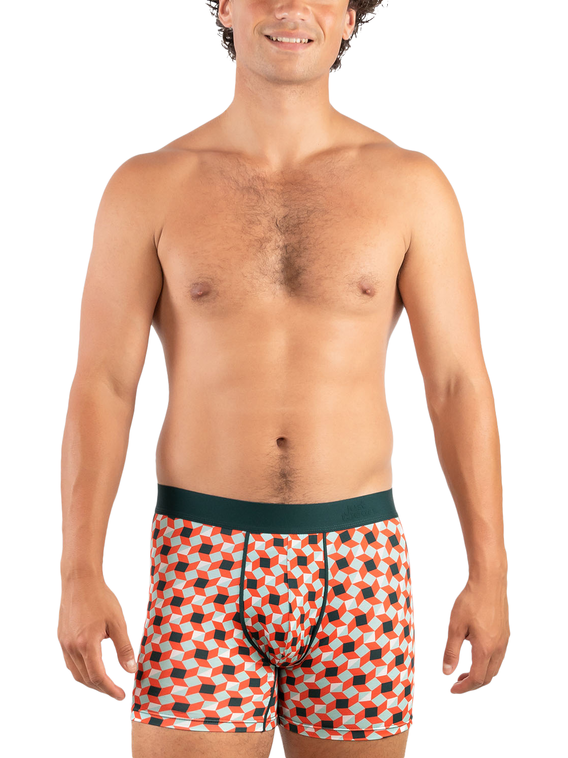 Product image 2 of 6, which shows JustWears Pro Boxers, Pack of 3, Graphic Geos Collection, Wavey/Rforest/Cross, S