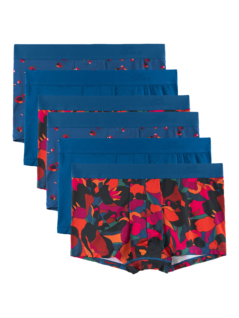 JustWears Active Trunks, Pack of 6, Fall Florals Collection