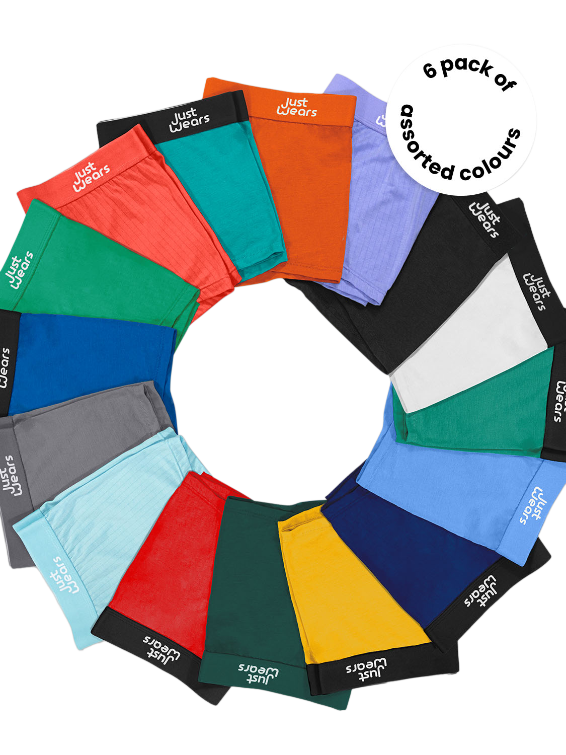 Product image 2 of 7, which shows JustWears Active Trunks, Pack of 6, Multi, S