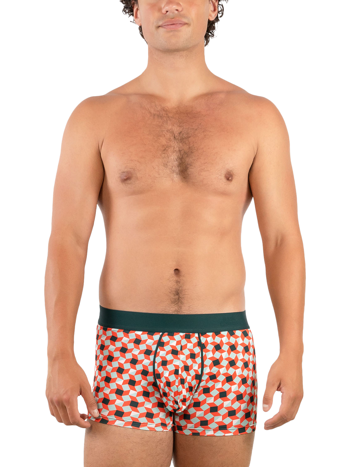 Product image 2 of 6, which shows JustWears Pro Trunks, Pack of 9, Graphic Geos Collection, Wavey/Rforest/Cross, S