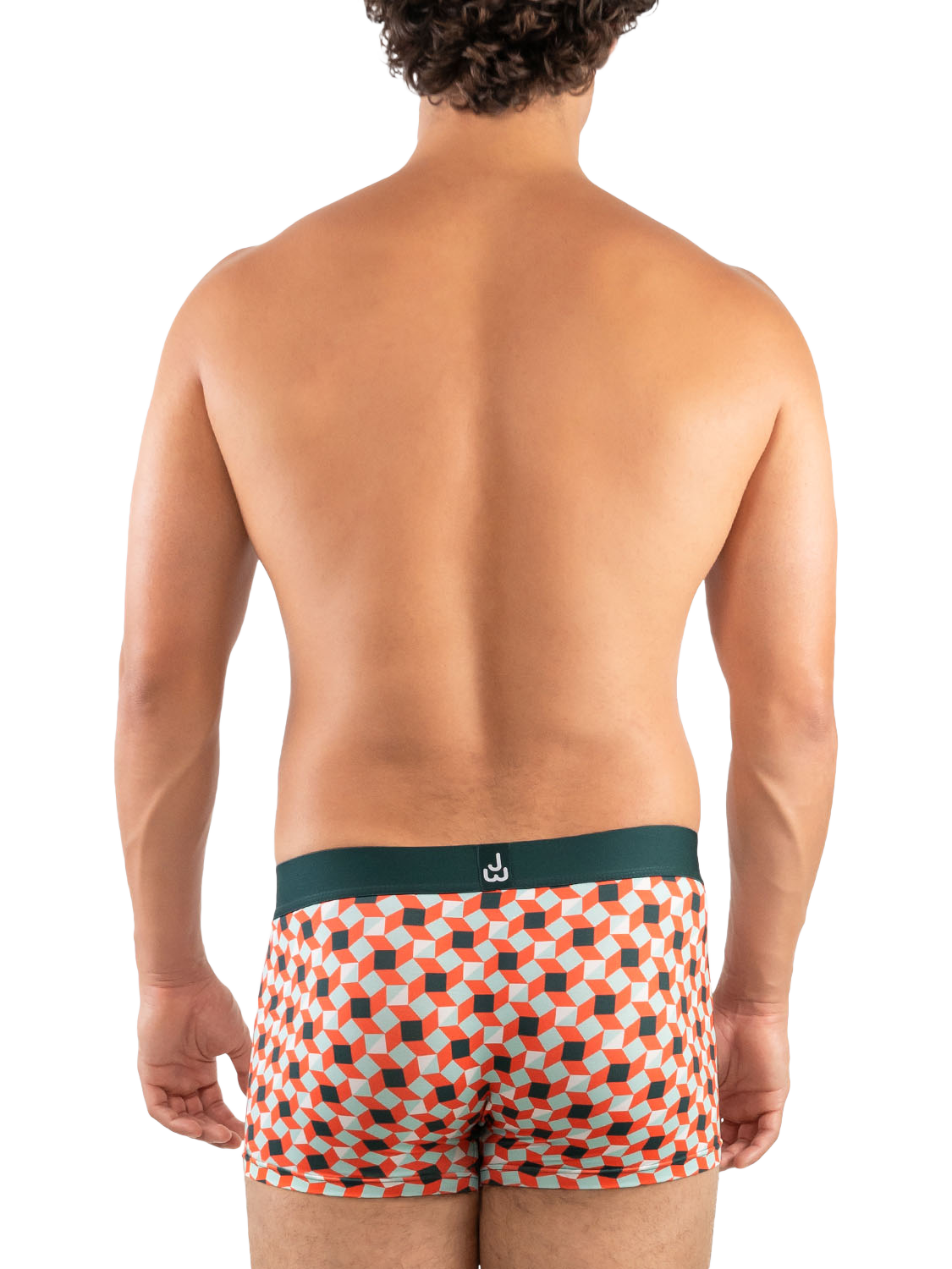 Product image 3 of 6, which shows JustWears Pro Trunks, Pack of 9, Graphic Geos Collection, Wavey/Rforest/Cross, S