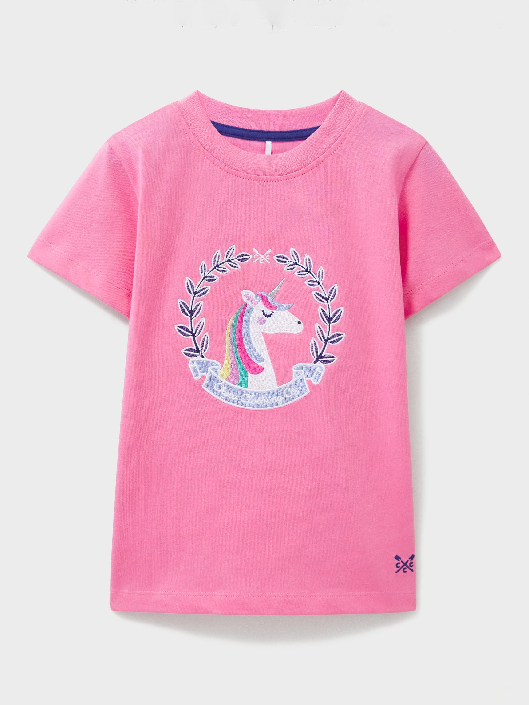 Product image 1 of 3, which shows Crew Clothing Kids' Cotton Unicorn T-Shirt, Pastel Pink/Multi, 8-9 years
