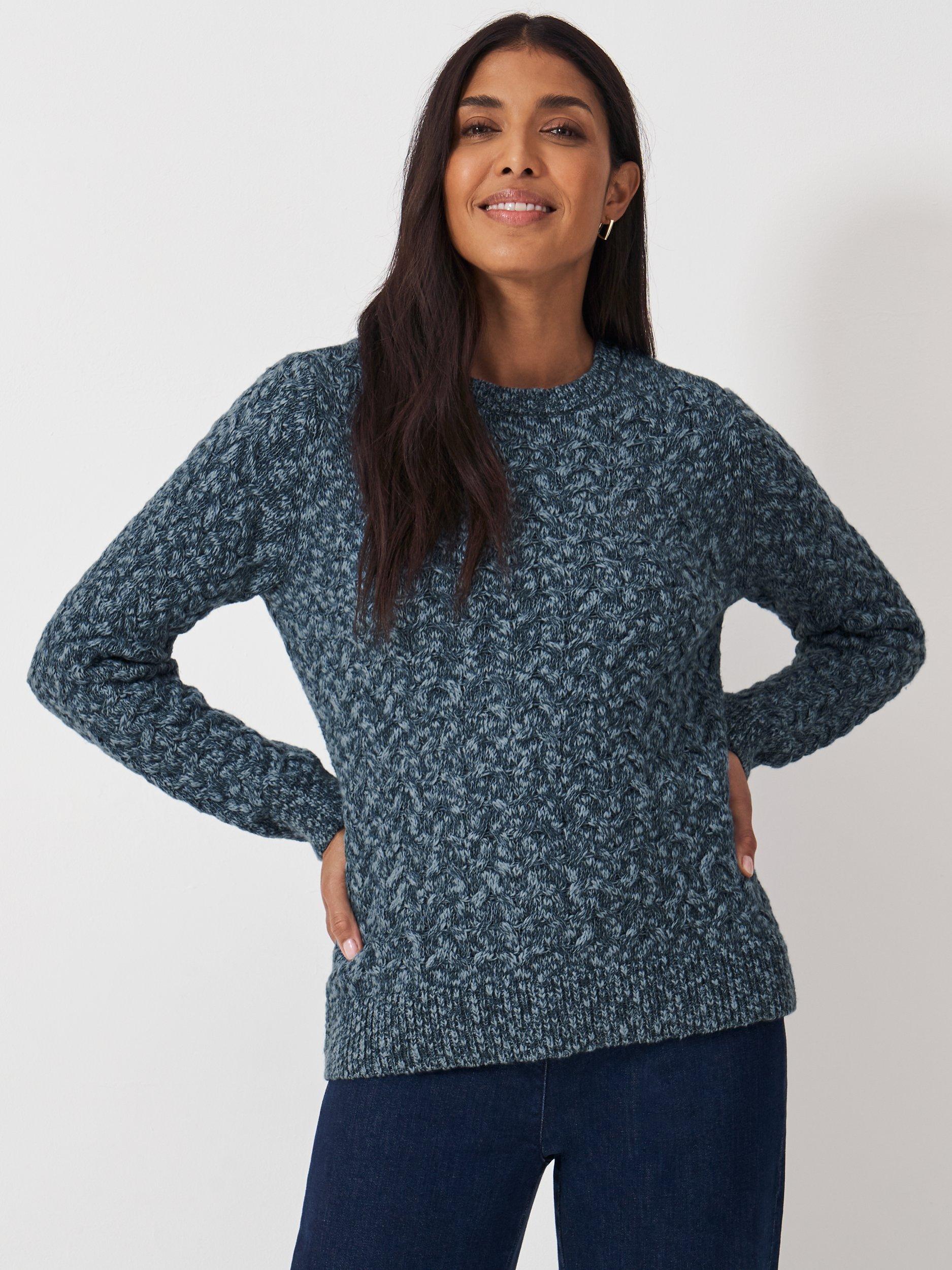 Crew Clothing Twisted Yarn Wool Blend Jumper, Light Blue