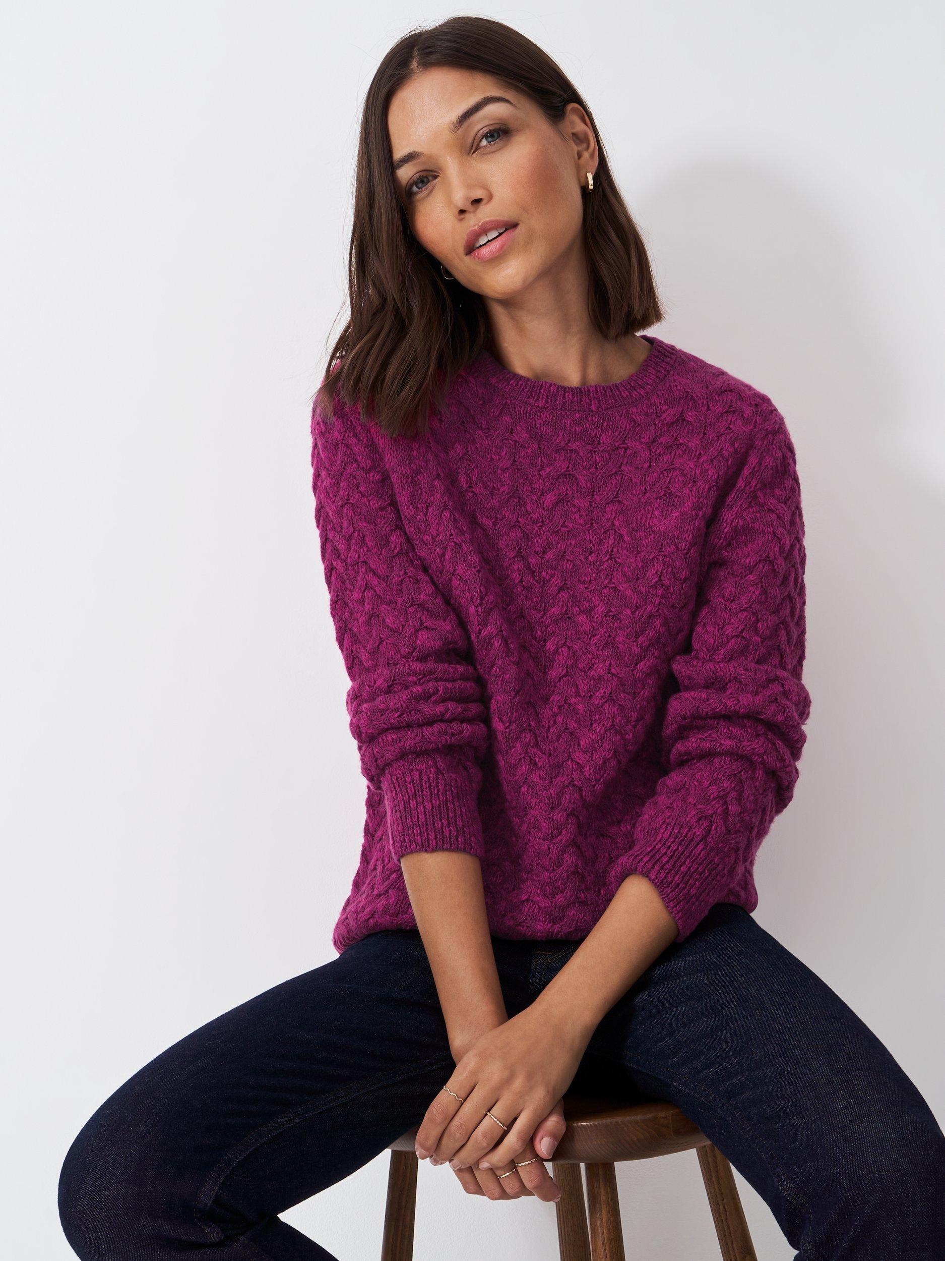 Crew Clothing Twisted Yarn Wool Blend Jumper, Light Pink
