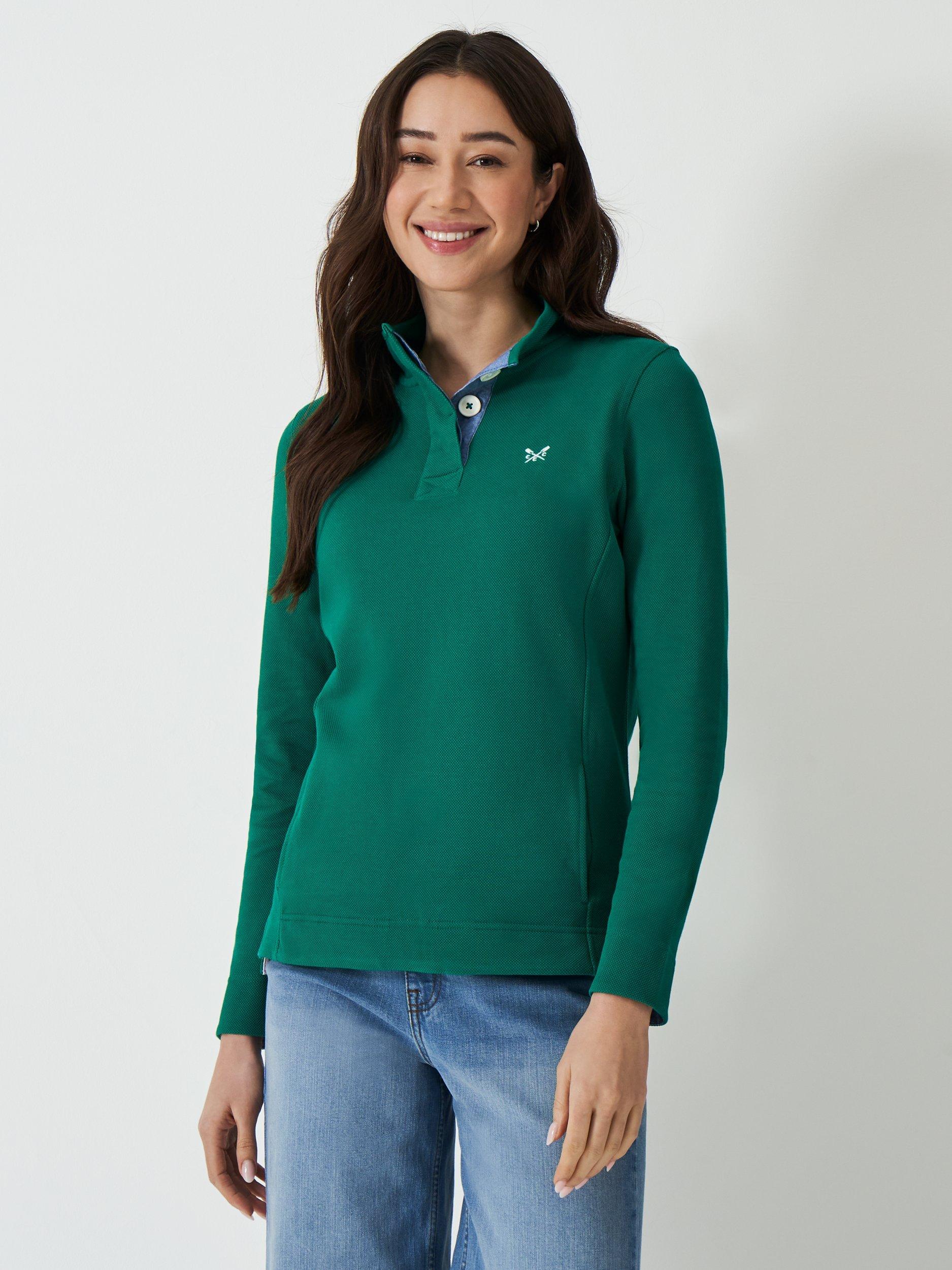 Product image 1 of 5, which shows Crew Clothing Half Button Sweatshirt, Emerald Green, 8