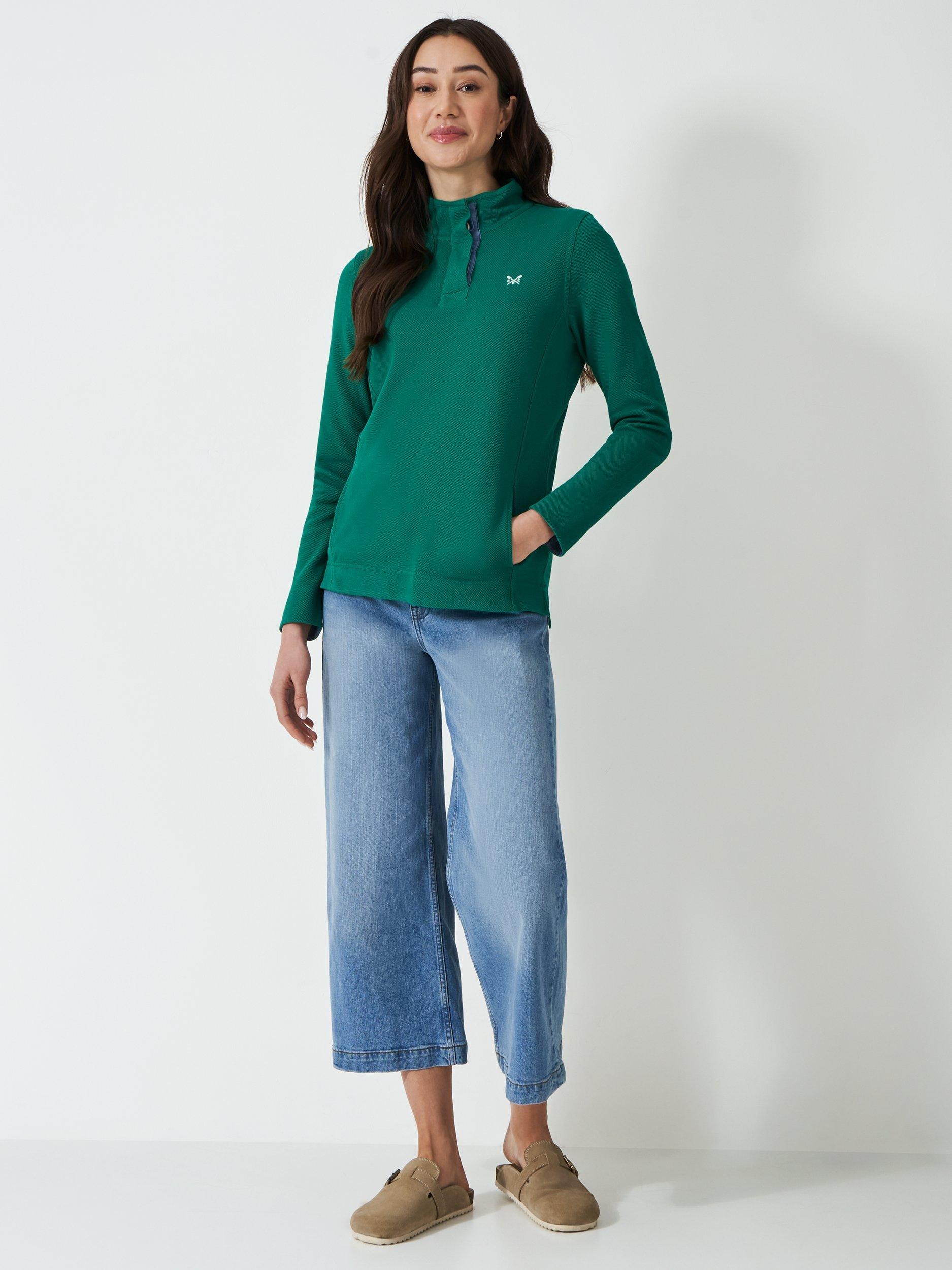 Product image 3 of 5, which shows Crew Clothing Half Button Sweatshirt, Emerald Green, 8