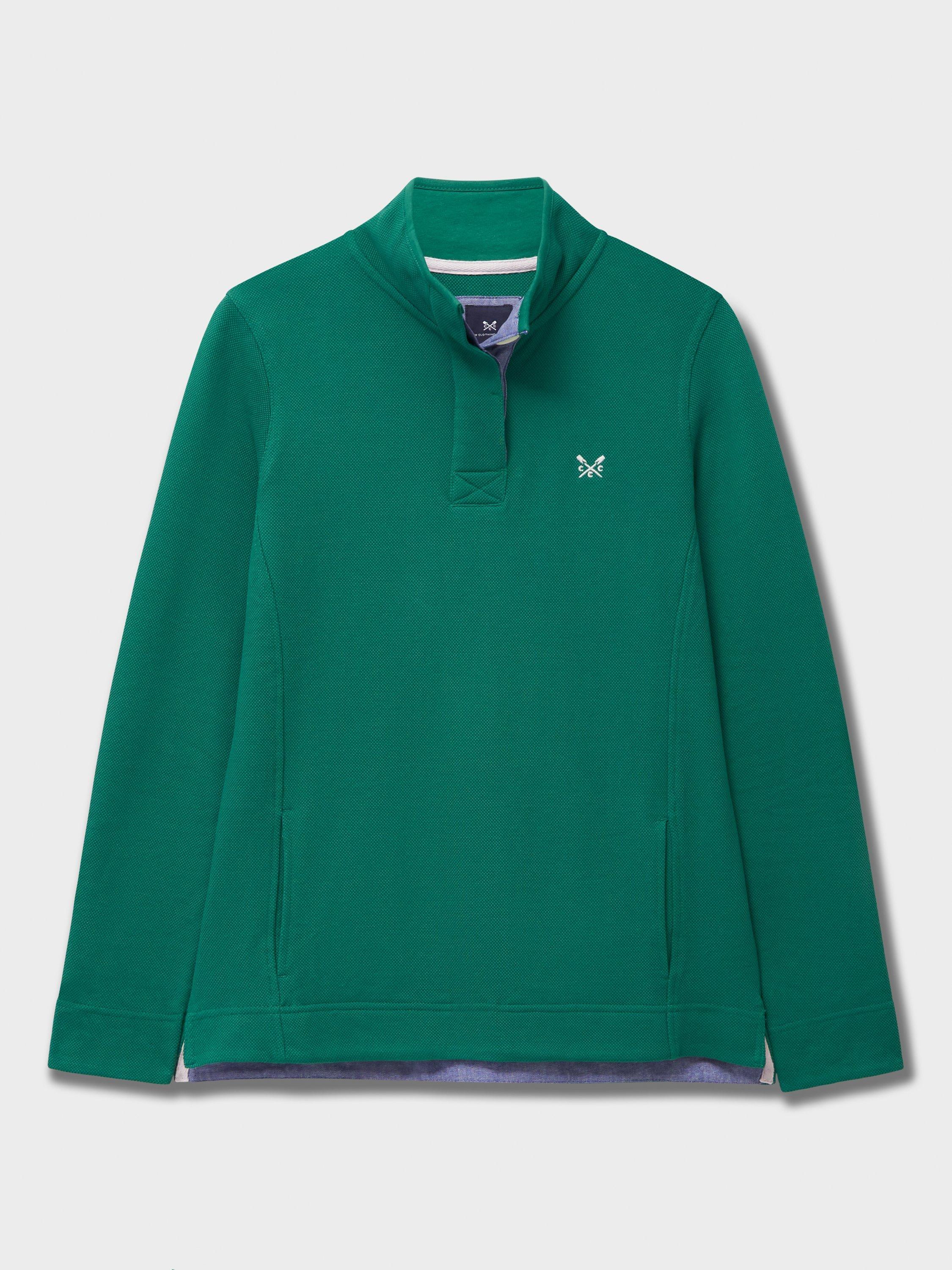 Product image 5 of 5, which shows Crew Clothing Half Button Sweatshirt, Emerald Green, 8
