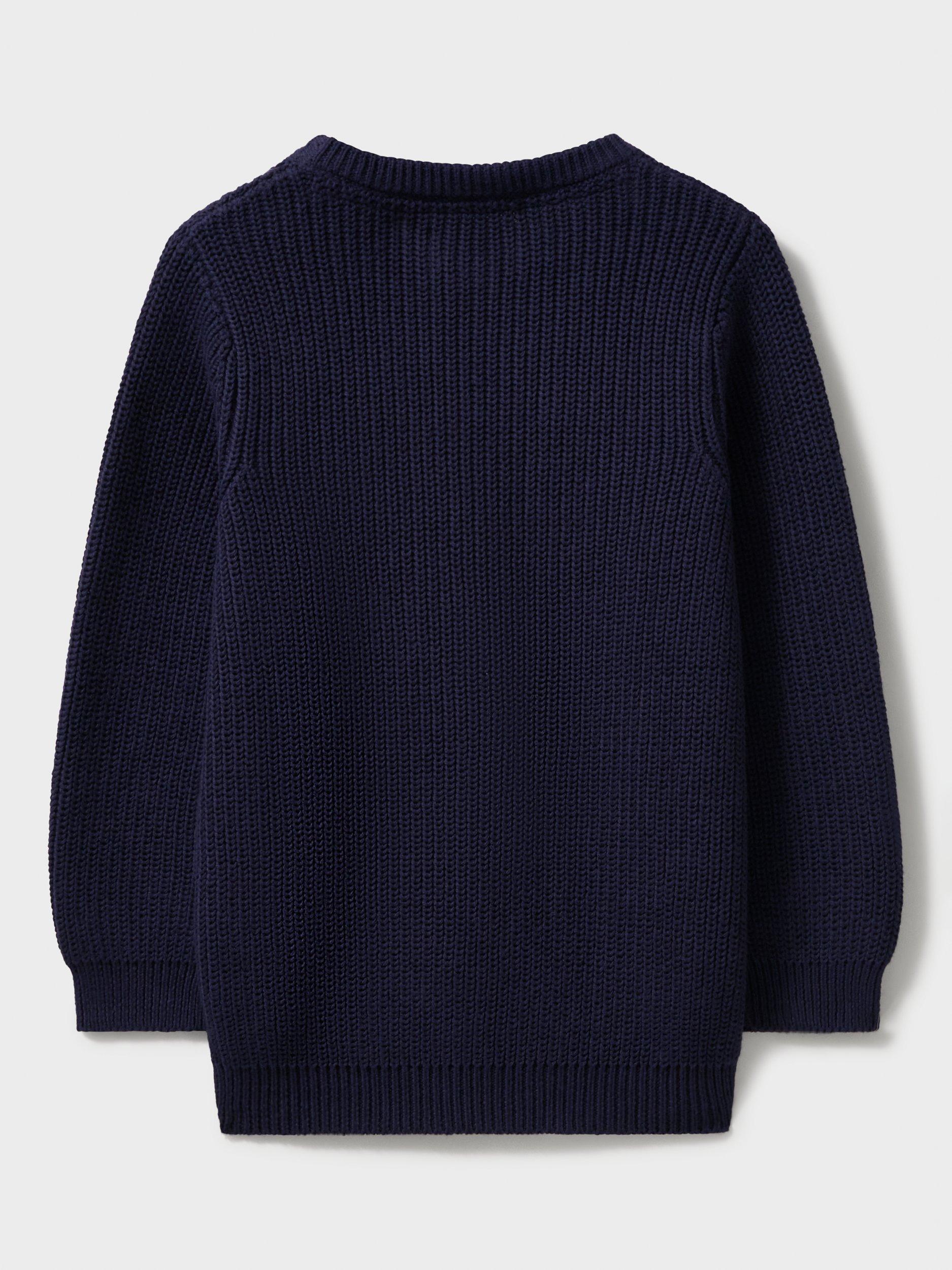 Product image 3 of 3, which shows Crew Clothing Kids' Embroidered Crest Logo Jumper, Navy/Multi, 8-9 years