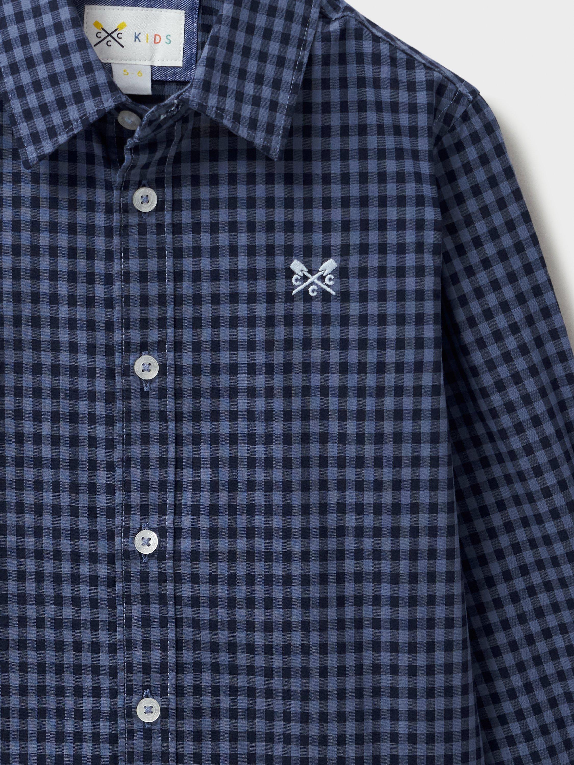 Product image 2 of 3, which shows Crew Clothing Kids' Gingham Cotton Shirt, Bright Blue, 8-9 years