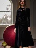 Jigsaw Velvet Ruched Dress, Black