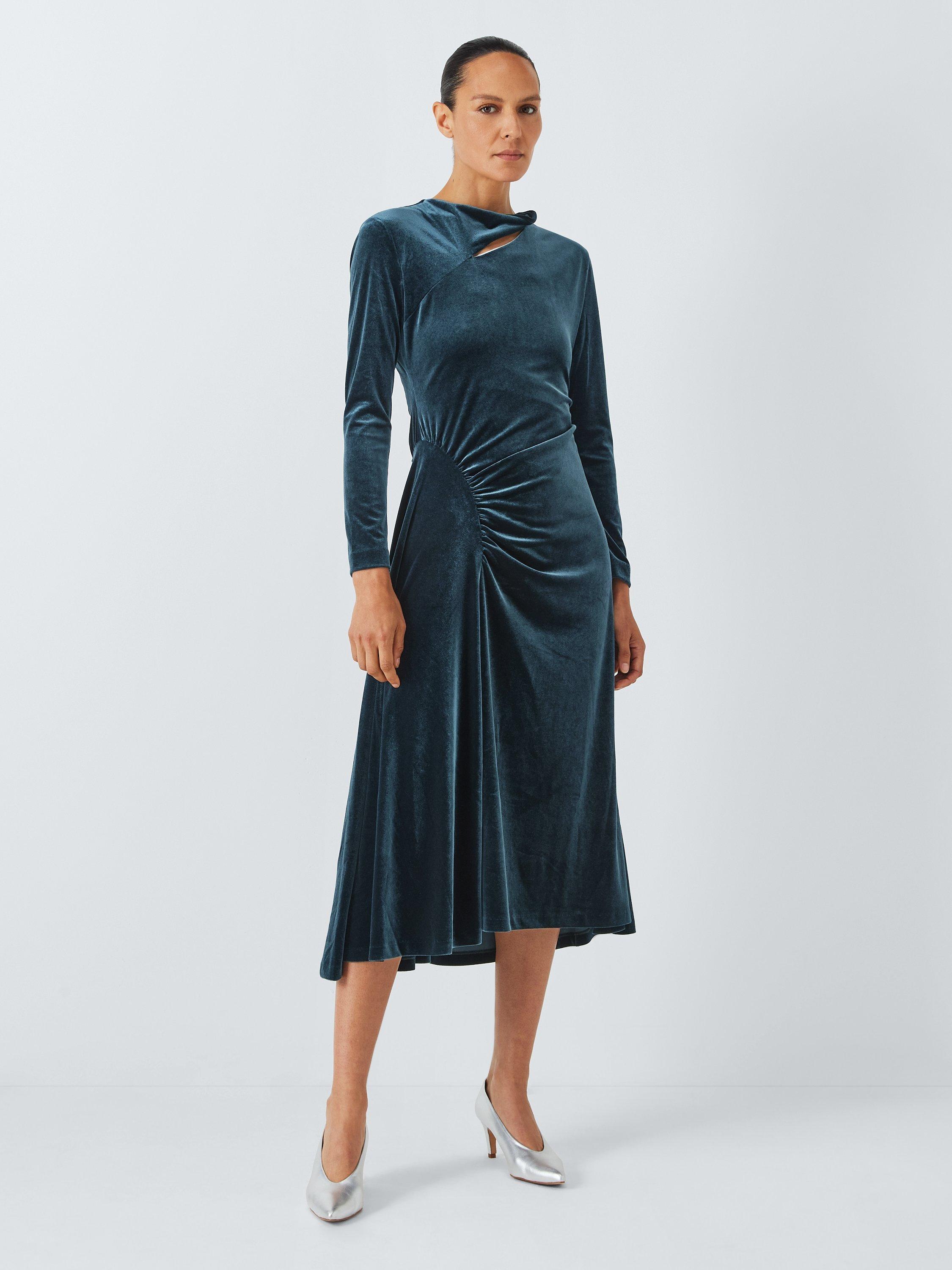 Jigsaw Velvet Ruched Dress Teal
