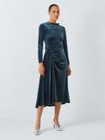 Jigsaw Velvet Ruched Dress, Teal