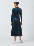 Jigsaw Velvet Ruched Dress, Teal